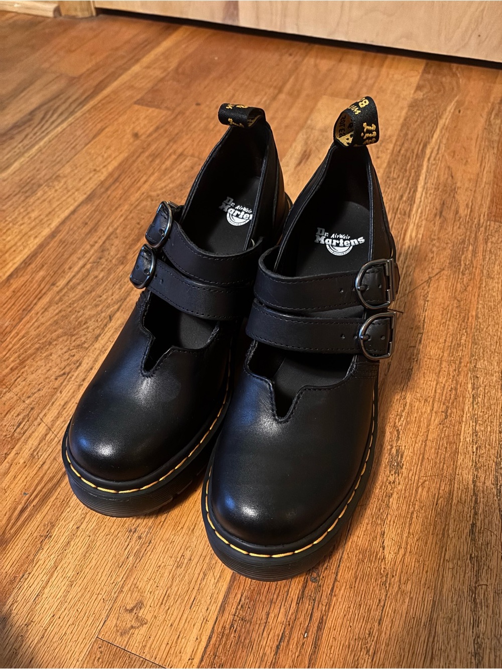 Dr. Martens Black Leather Mary Jane Double-Strap Kids Shoes